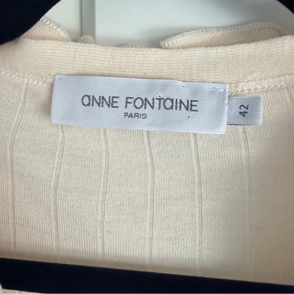Anne Fontaine Cream Wool Ruffle Ribbed Blouse | 42 - Picture 3 of 6